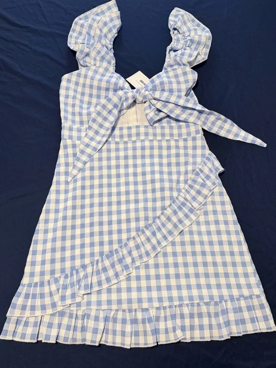 MABLE Light Blue and White Plaid Gingham Tie-Front Sundress - Picture 2 of 7